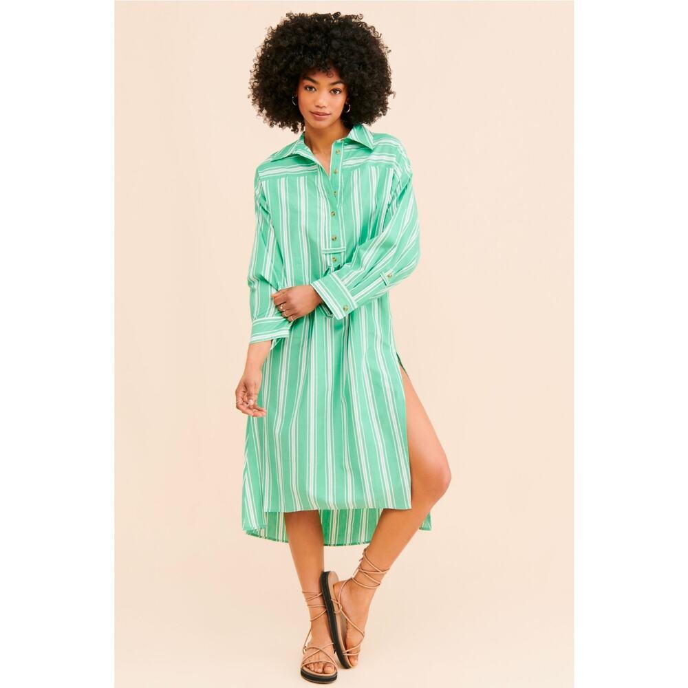 Anthropologie Striped Midi Shirt Dress in Kelly Green. Size S/M. Retails $98
